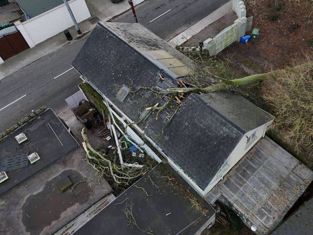 Storm damaged slate roof in Cork requiring repair